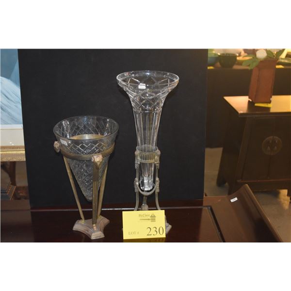GLASS VASES IN STANDS (2 PCS)