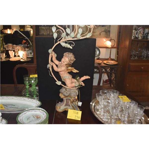 PAIR 1930'S ITALIAN CARVED CHERUBS PUTTI TABLE LAMPS (PAIR)