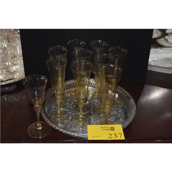 VINTAGE ITALIAN AMBER CHAMPAGNE FLUTES (10 PCS) (DOES NOT INCLUDE TRAY)