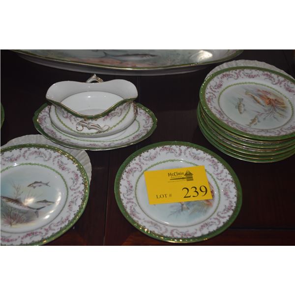 ANTIQUE PORCELAIN CARLSBAD AUSTRIA FISH PLATE SET (13 PCS)