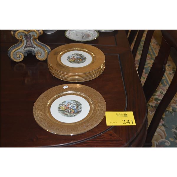 LA PETITE CHINA PLATES, WARRANTED 22 KARAT GOLD FILIGREE RIMS (8 PCS)