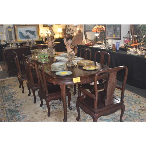ROSEWOOD DINING TABLE W/2 LEAVES, 6 SIDE CHAIRS & 2 ARM CHAIRS (11 PCS)
