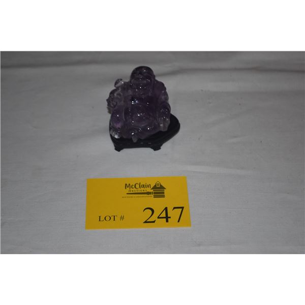 CARVED AMETHYST BUDDHA W/STAND (2" X 2 1/2")