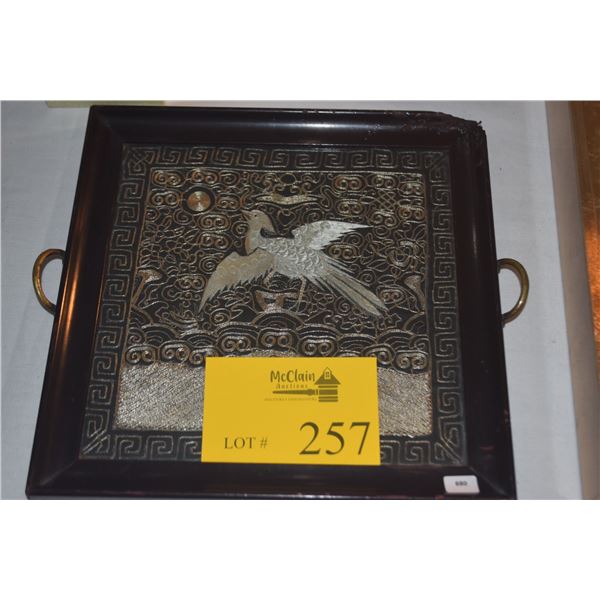 FRAMED 19TH CENTURY CHINESE SILK EMBROIDERED CHING RANK BADGE (11" X 11")