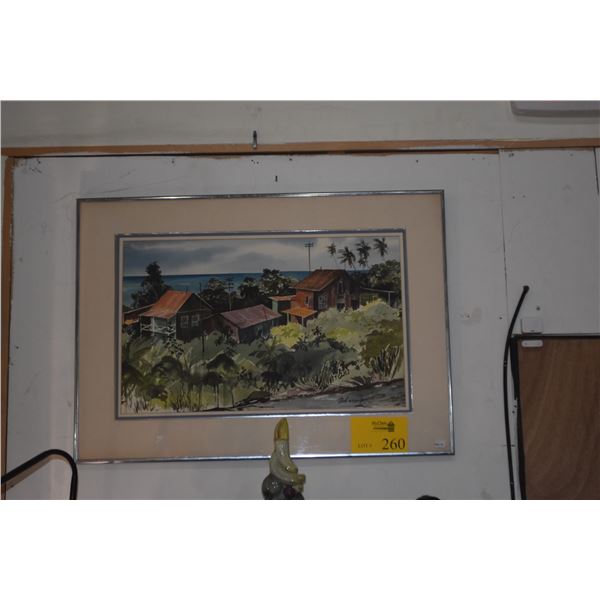 FRAMED WATERCOLOR, "KONA/FEE SIMPLE"; SIGNED (28 1/4" X 20 1/4")