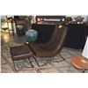 Image 2 : JAMES CHAIR & OTTOMAN, TOFFEE ITALIAN DISTRESSED LEATHER & POLISHED NICKLE FRAMES (WILLIAMS SONOMA)