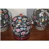 Image 4 : CHINESE FAMILLE NOIRE PORCELAIN GINGER JARS & TUREEN W/STAND (10 1/2" - 17")(3 PCS)