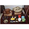 Image 1 : MIXED LOT: JAPANESE DONABE, BOWLS, CUPS, CHOPSTICK RESTS, PORCELAIN BEAR FIGURAL CREAMERS, ETC. (23 