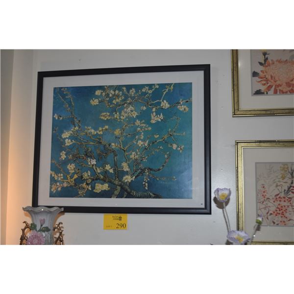 FRAMED PRINT, "ALMOND BLOSSOMS"; BY VINCENT VAN GOGH (32" X 26")