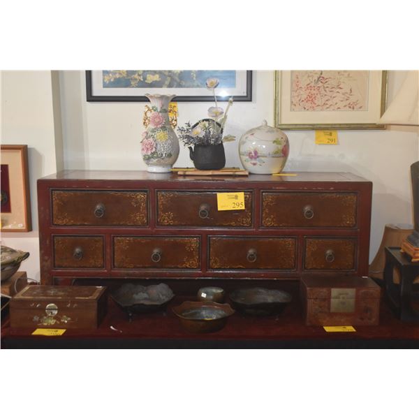 19TH CENTURY CHINESE RED LACQUER KANG CHEST W/7 DRAWERS (52 1/2" X 17" X 20 1/4")