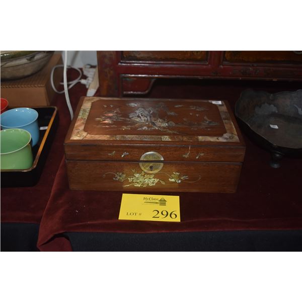 CHINESE JEWELRY CHEST W/MOTHER OF PEARL INLAY (12 1/2" X 7 1/4" X 4 1/4")