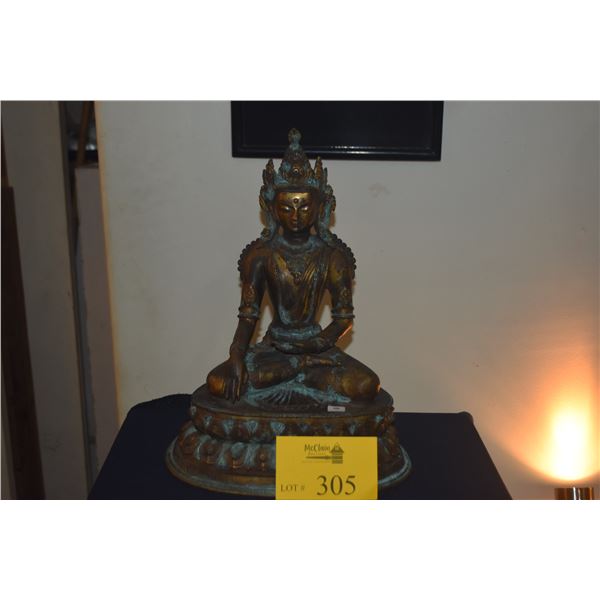 BRONZE TIBET SEATED SHAKYAMUNI BUDDHA; SIGNED (15 1/2")