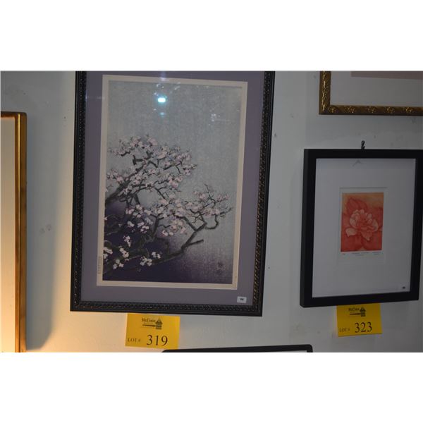 FRAMED WOODBLOCK PRINT, "CHERRY BLOSSOMS" BY EICHI KOTOZUKA (15 1/2" X 21")