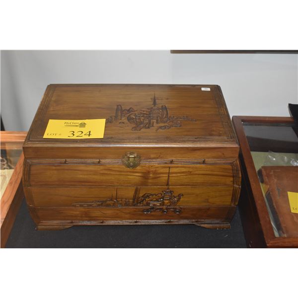 CARVED ASIAN MOTIF JEWELRY BOX