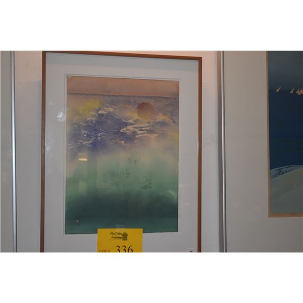 FRAMED WATERCOLOR ABSTRACT; SIGNED HIGA (CHARLES) (15 1/2" X 19 3/4")