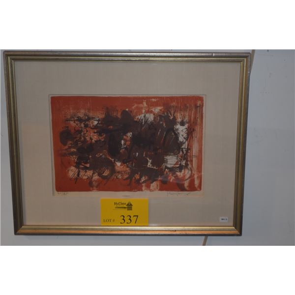FRAMED ABSTRACT LITHOGRAPH; SIGNED JOHN YOUNG 31/35 (21" X 16 3/4")