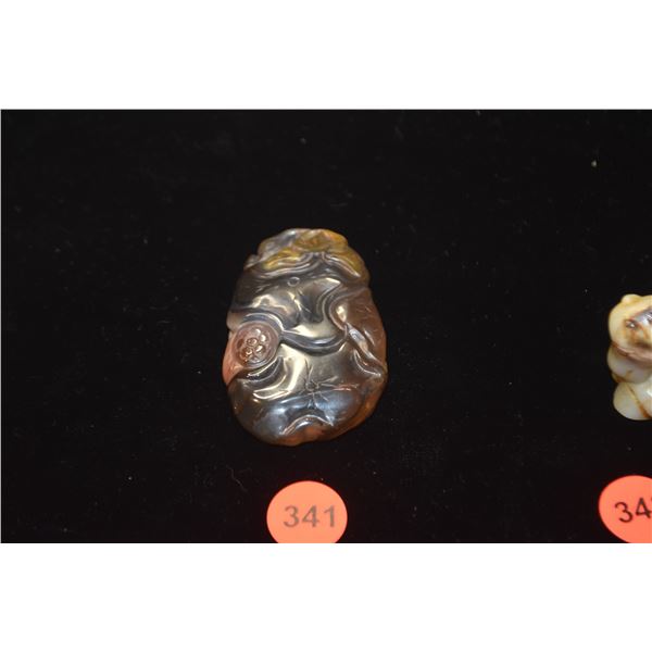 CHINESE AGATE PENDANT, 3-TONE, LOTUS & FISH MOTIF (2 1/2" X 1 5/8")