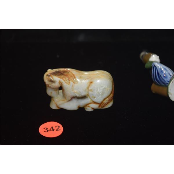 CHINESE NEPHRITE JADE RECUMBENT HORSE, CHICKEN BONE JADE (2 1/4" X 1 1/4")