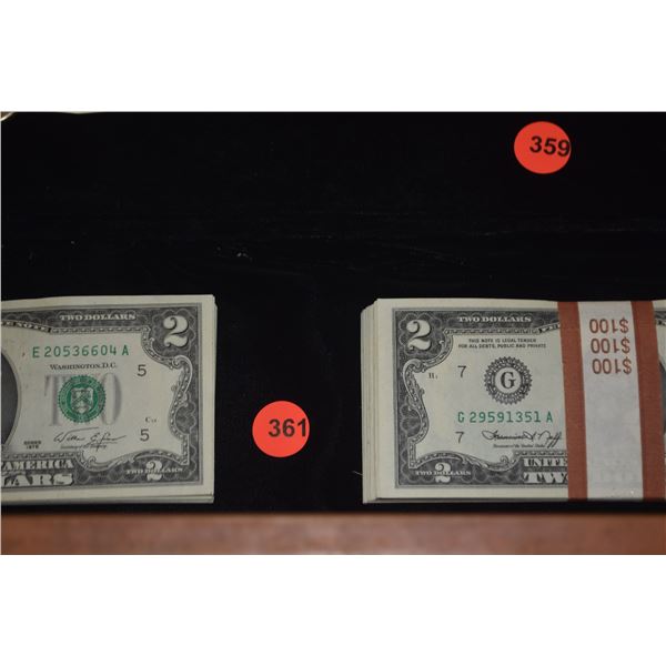 100 $2 DOLLAR BILLS. W/1ST DAY STAMP (100 PCS)