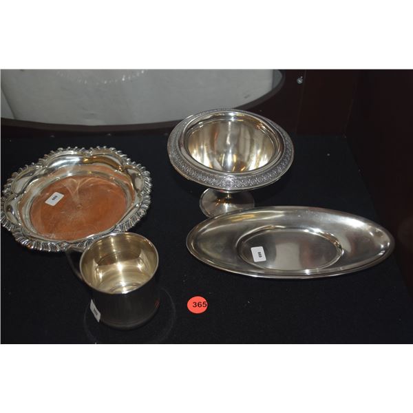 STERLING SILVER CUP, DISH, PEDESTAL BOWL & WINE HOLDER (4 PCS)