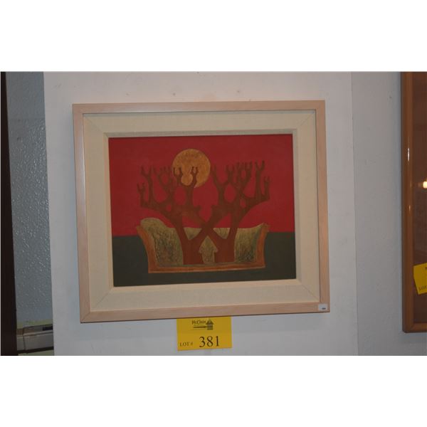 FRAMED WOOD CUT "TREE IN THE BOX #1"; SIGNED SATORU 2010 (19 1/4" X 16 1/2")