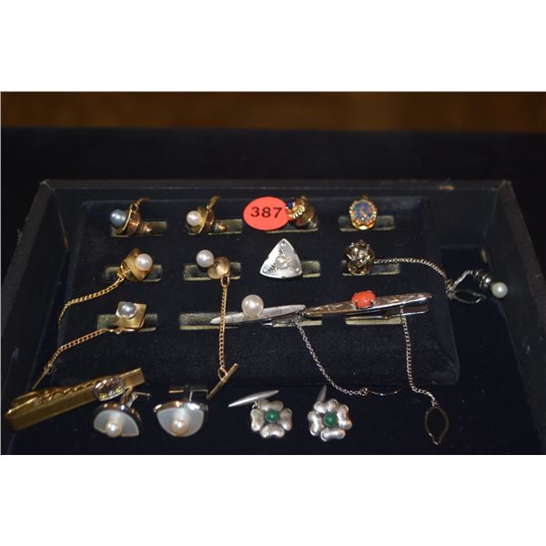COLLECTION OF TIE TACKS & CUFF LINKS (15 PCS)