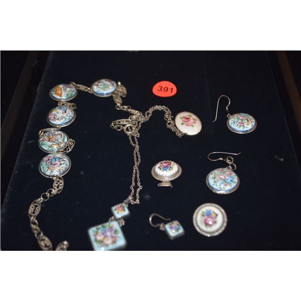 SILVER & ENAMEL JEWELRY (SOME MARKED STERLING) (AS IS)