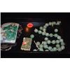Image 1 : MIXED LOT: CHINESE JADE BEADS, PORCELAIN SHARD & BONE CARVING