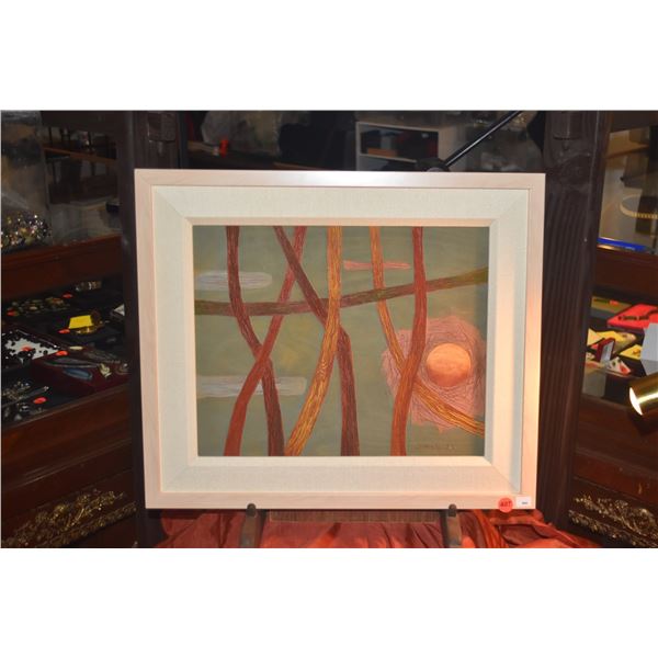 FRAMED WOOD CUT, "SEVEN BRANCHES"; SIGNED SATORU 2010 (19 1/4" X 16 1/2")