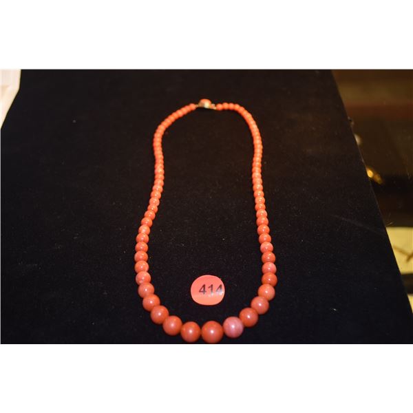 18K NATURAL RED CORAL BEAD NECKLACE W/APPRAISAL (APPRISED: $9,750)