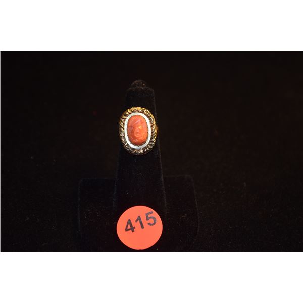 10K CORAL CAMEO RING, SIZE 4 3/4 (5.5 GTW)