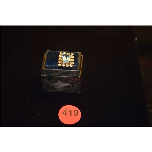 14K AQUAMARINE & DIAMOND RING, SIZE 7 (4.8 GTW)