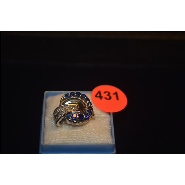 14K WG DIAMOND & SAPPHIRE RING, SIZE 5 (7.4 GTW)