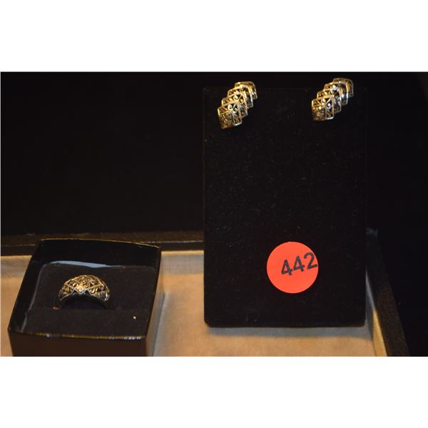 14K WG RING, SIZE 5 3/4 & EARRINGS (6.4 GTW)