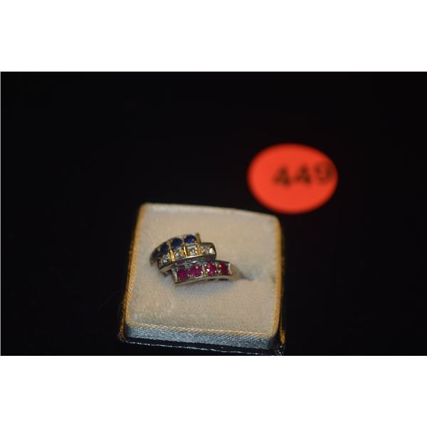 14K WG RUBY SAPPHIRE & DIAMOND RING, SIZE 3 3/4 (4.1 GTW)