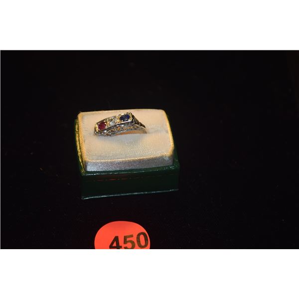 14K WG RUBY, SAPPHIRE & DIAMOND RING, SIZE 6 1/2 (2.2 GTW)