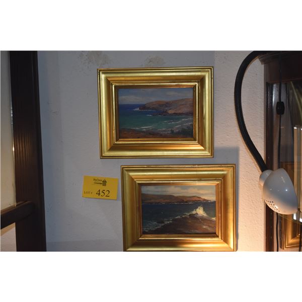 FRAMED OIL ON BOARDS, LEFT & RIGHT VIEWS FROM HAUNAUMA BAY; SIGNED MARY J. COULTER (2 PCS)