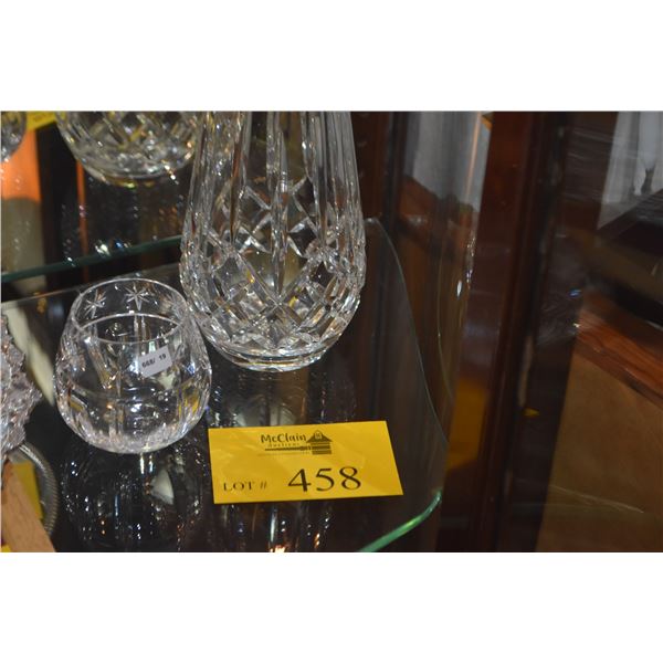 TALL WATERFORD CRYSTAL VASE & WATERFORD VOTIVE HOLDER (2 PCS)
