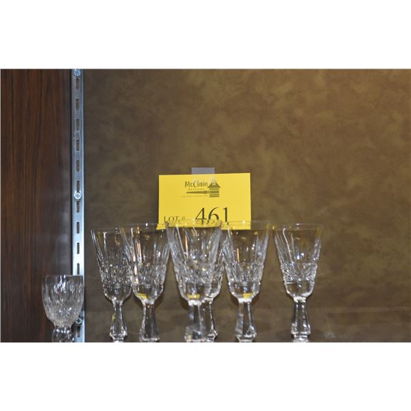 WATERFORD CRYSTAL STEMWARE (6) & 2 SMALL SHOT GLASSES (8 PCS)