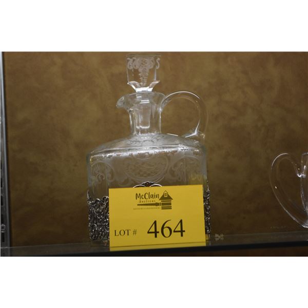 ETCHED GLASS DECANTER W/STERLING SILVER BASE