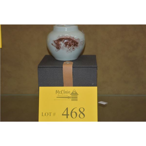 CHINESE PORCELAIN JARLET W/2 RED GLAZED FISH, NO MARK (2 3/4")