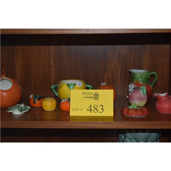 VINTAGE ASSORTED FRUIT SALT & PEPPER SHAKERS, CREAMERS, CUP, BOWL, ETC. (10 PCS)