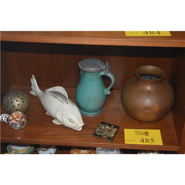 MIXED LOT: VASES, STATUARY, STOPPER, PICTURE FRAME, ETC. (6 PCS)