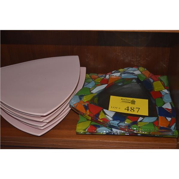 SALINS STUDIO PINK PLATES, FRANCE & ART GLASS PLATES (12 PCS)