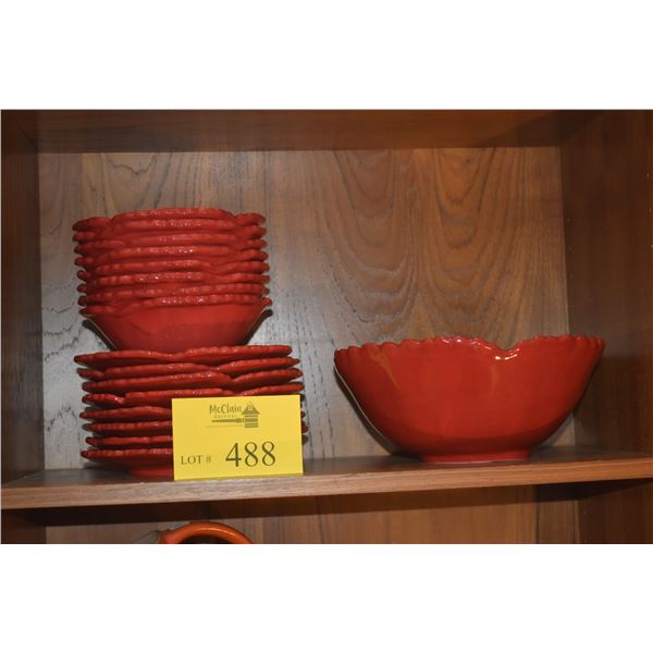 NANETTE VACHER AMBIANCE FLEUR ROUGE BOWLS & PLATES (17 PCS)