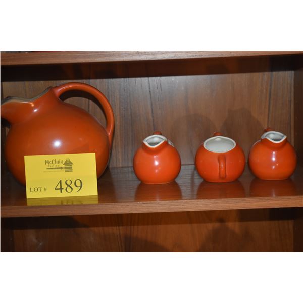 VINTAGE CAMERON POTTERY SLANTED SUGAR & CREAMER SET & MID CENTURY MODERN POTTERY PITCHER (4 PCS)