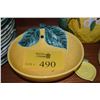 Image 3 : MID CENTURY MODERN ED LANGBEIN ORIGINALS HAND PAINTED MAJOLICA LEMON PLATES, LEMON TEAPOT, BOWL, SPO