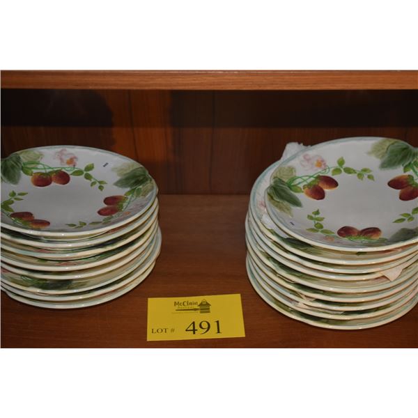 FRENCH MAJOLICA PLATES W/STRAWBERRY & FOLIAGE PATTERN (17 PCS)