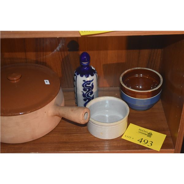 BOWLS, BOTTLE, TERRACOTTA COVERED POT (5 PCS)