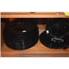 Image 3 : COLLECTION OF BLACK GLASS PLATES, MUGS & GLASSES (38 PCS) (DOES NOT INCLUDE STAND)